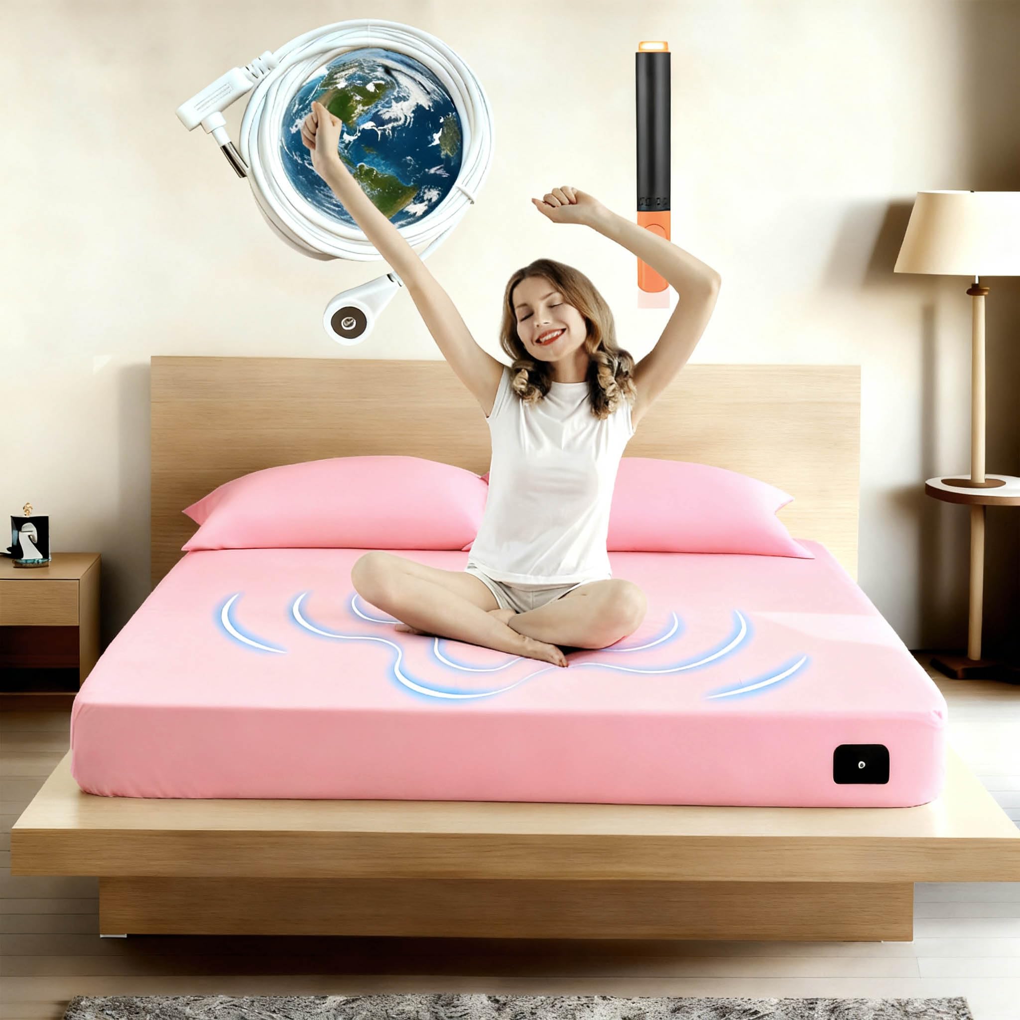 Photo 1 of Grounding Sheets King Size, 20% Pure Silver Fiber + 80% Organic Cotton, Grounded Sheet Earth Connected Bedding Fitted Earth Sheets with Grounding Cord