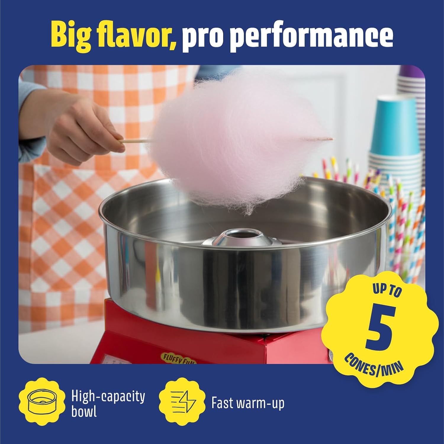 Cotton Candy Machine Kit Bundle with Flavored Sugars & Cones - Commercial Electric Cotton Candy Machine with Supplies, Stainless Steel Bowl for Parties - Red