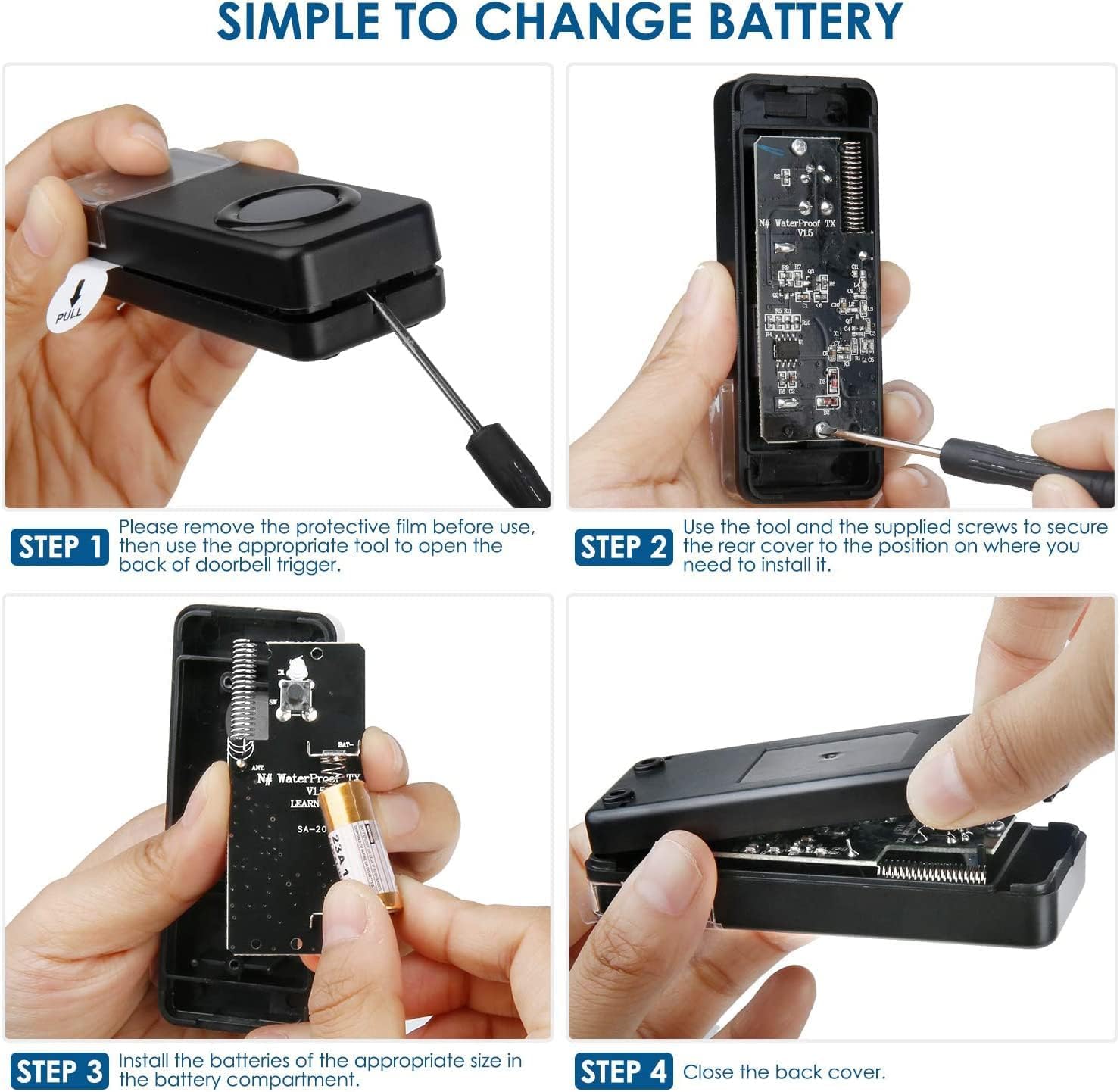 Campanello Wireless Esterno PHYSEN - Impermeabile IP55, Portata 400m - Foto 3