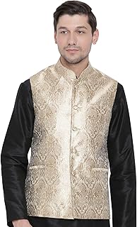 vastramay Men's Rose Gold Silk Blend Ethnic Jacket-picture-30