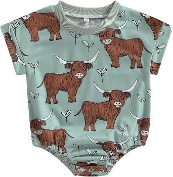 Biayxms Western Baby Boy Girl Clothes Romper Cow One Piece Oneise Infant Cowboy Cowgirl Bodysuit Tops Newborn Baby Outifts