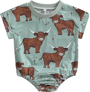 Western Baby Boy Girl Clothes Cow Print Bubble Romper Oversized Tshirt Onesie Short Sleeve Bodysuit Summer Outfits