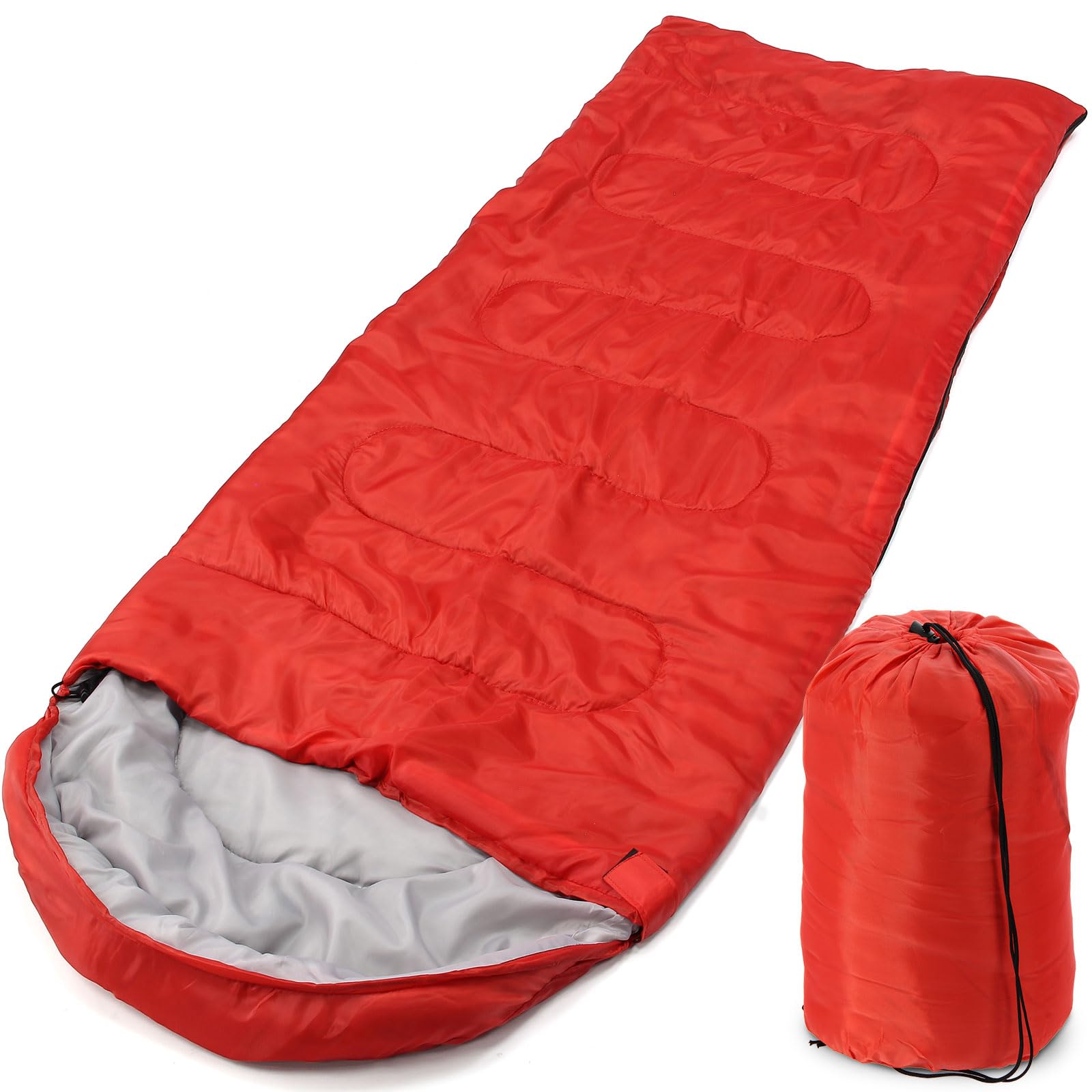 Lightweight 3-Season Sleeping Bag for Adults Warm, Compact & Durable (210 x 70 cm) – Comfortable Rectangular Design, Easy to Carry, Ideal for Camping, Hiking & Festivals (Red)