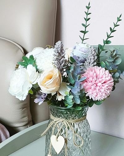 Miniatura 2 de Flores falsas con jarrón, flores de seda de peonía sintética para decoración del hogar, flores falsas con jarrón para decoración de mesa auxiliar,