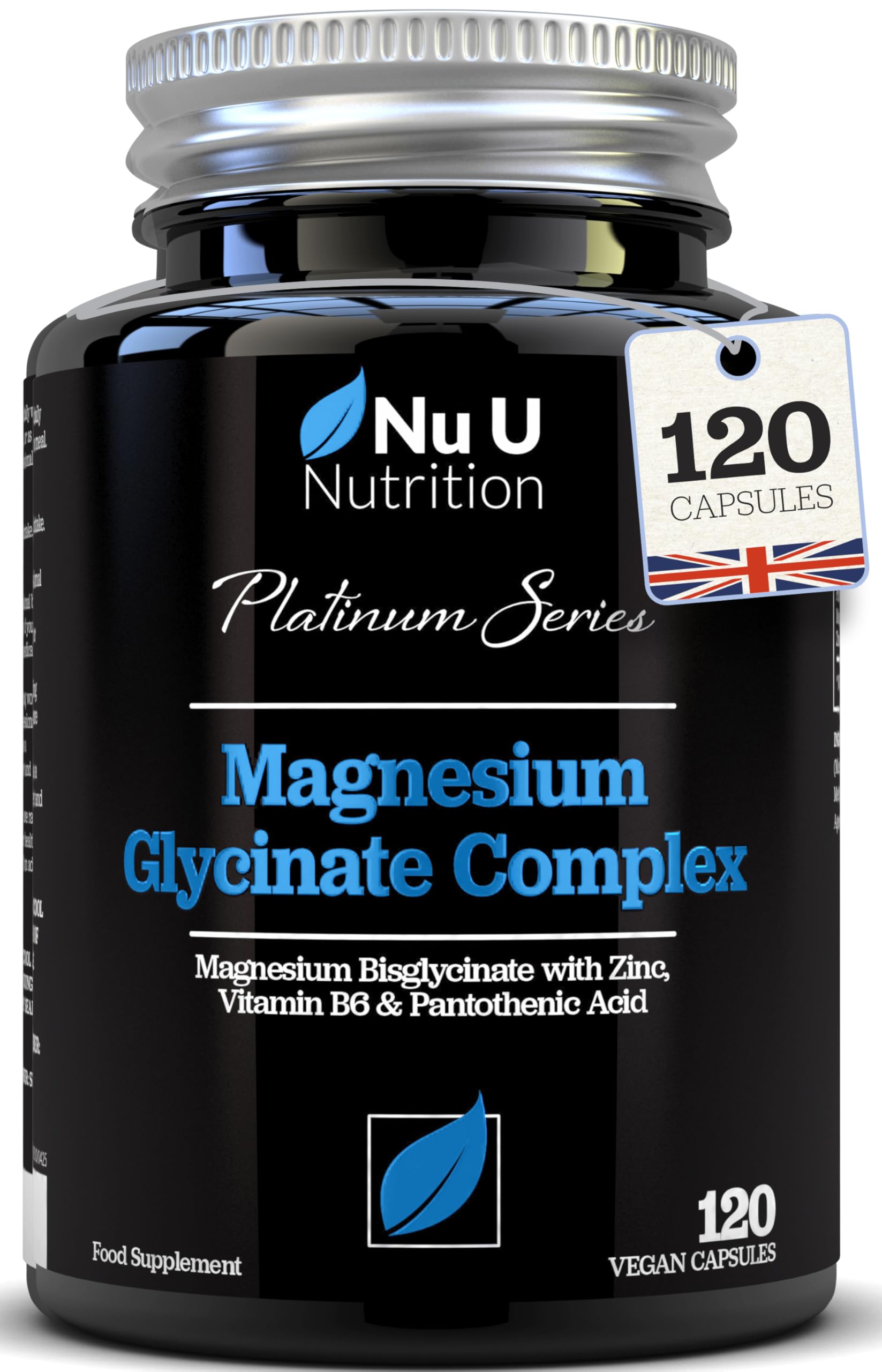 Magnesium Glycinate Complex with Vitamin B6, Zinc & Pantothenic Acid - 120 Vegan Capsules - 250mg Elemental Magnesium per Serving - High Strength Magnesium Bisglycinate - Nu U Nutrition