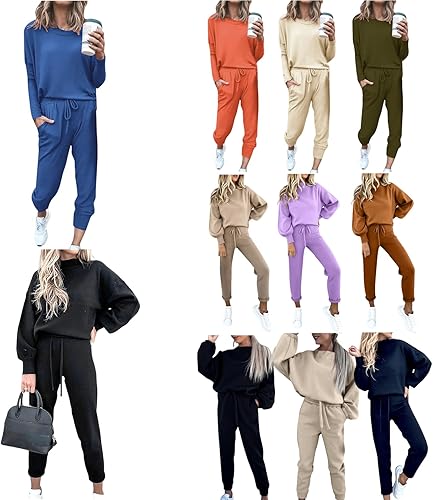 Conjunto deportivo de 2 piezas para mujer conjunto casual de manga larga para otoño casual holgado conjunto de pantalones deportivos