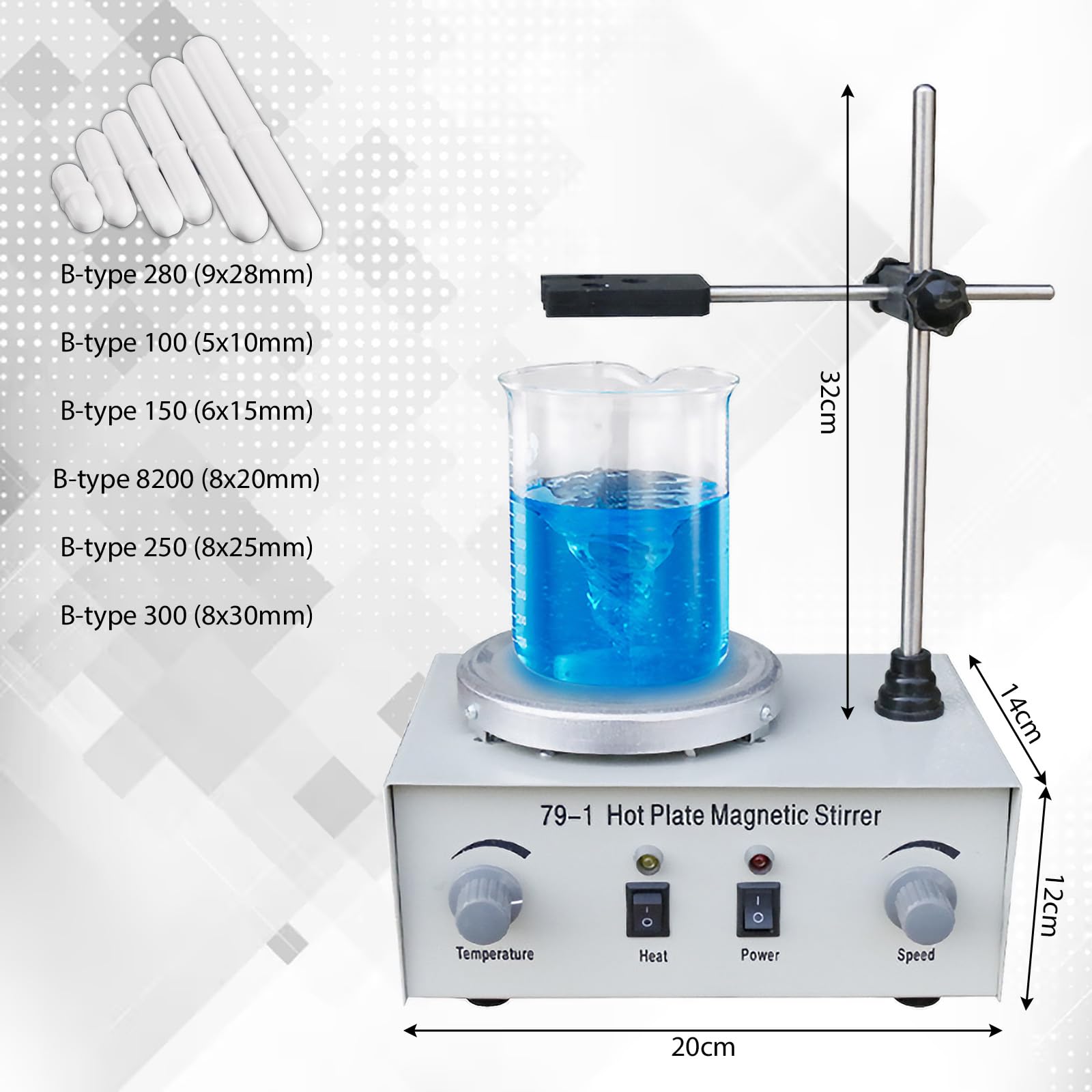 Agitador magnético con placa calefactora, agitador magnético de 300W con 0-2200 rpm, regulador de velocidad continuo, 6 unidades de agitadores magnéticos para laboratorios