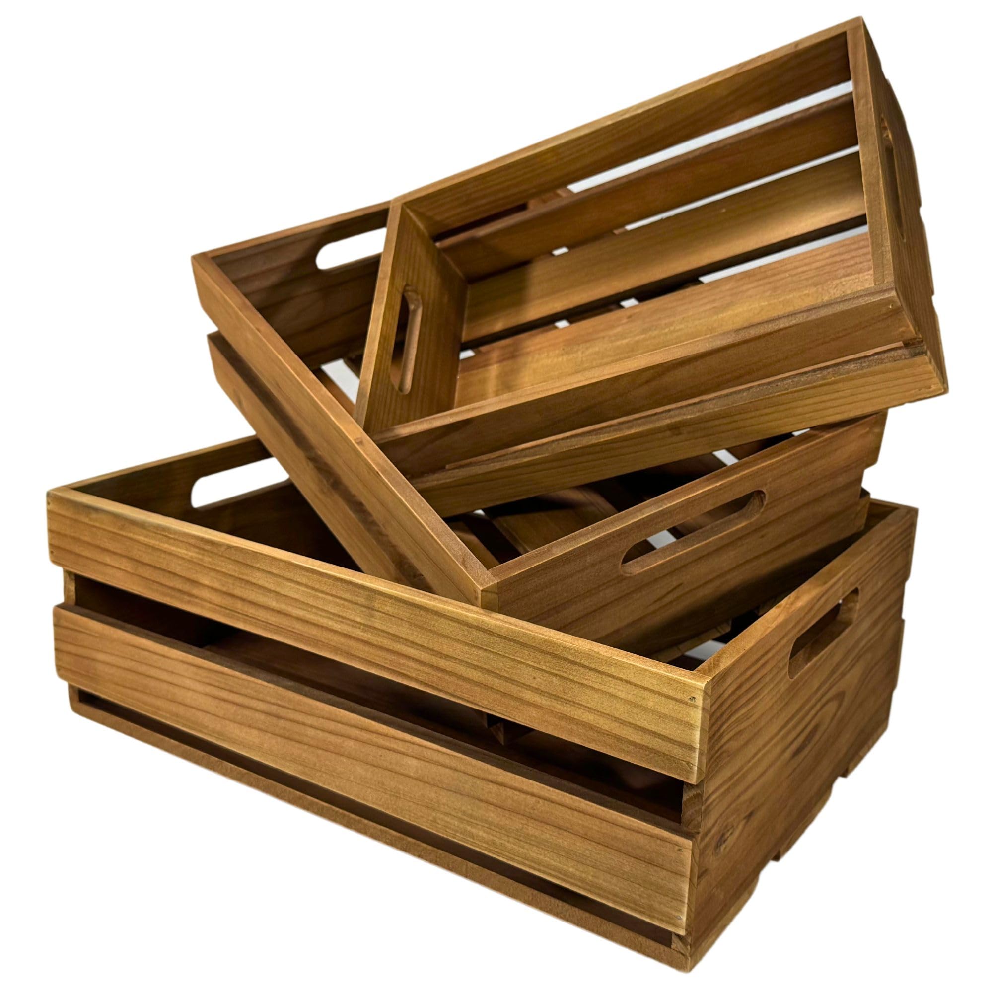PhloxWare Large Wooden Crate Rustic Storage (Set of 3) | Versatile Display, Decor, and Organization Wood Box | Wooden display box wood crate | wood crates for storage | small wooden crate