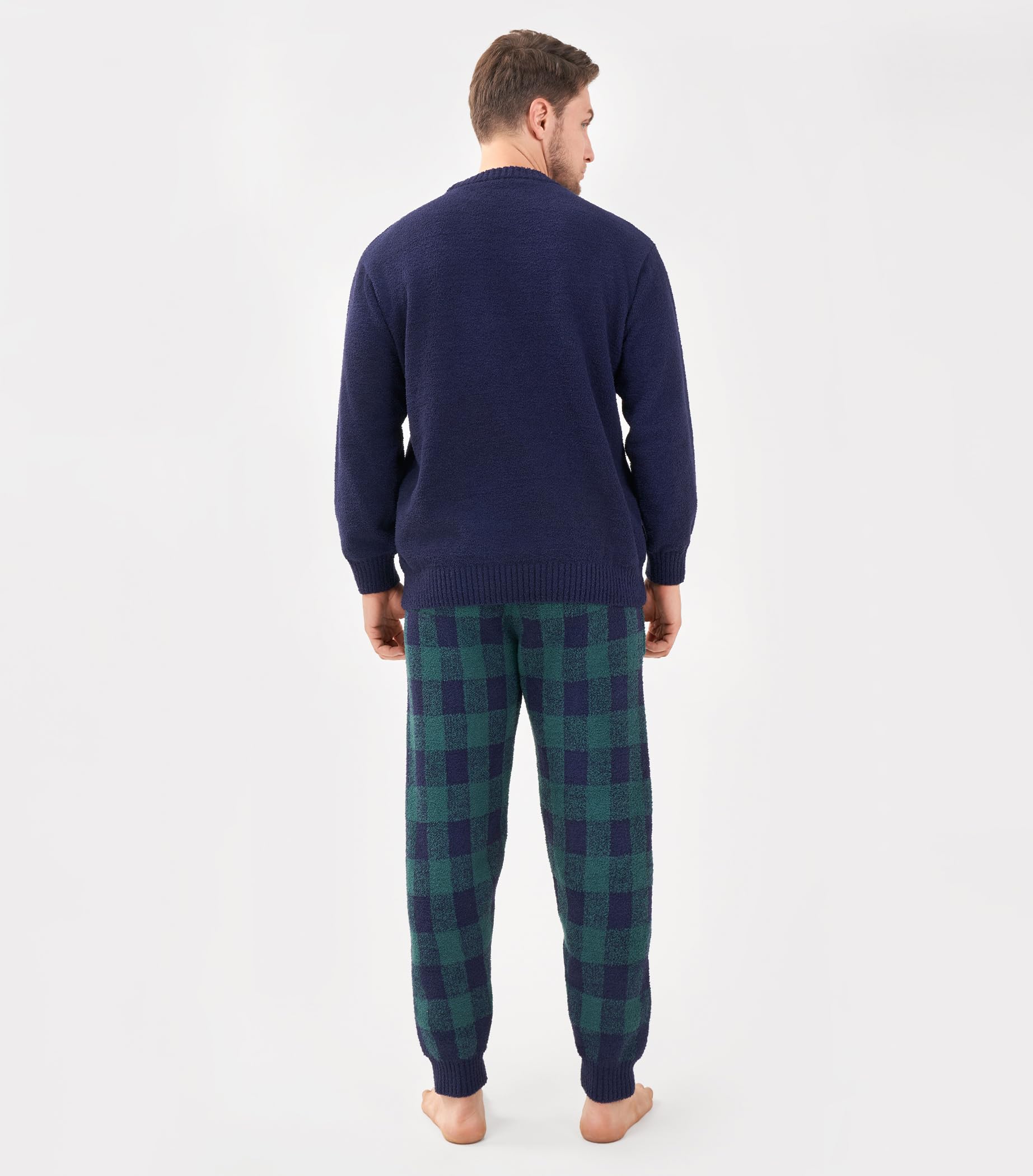 DAVID ARCHY Conjunto de pijama de forro polar para hombre, pijama de Navidad suave para invierno, ropa de dormir de manga larga con pantalones a cuadros