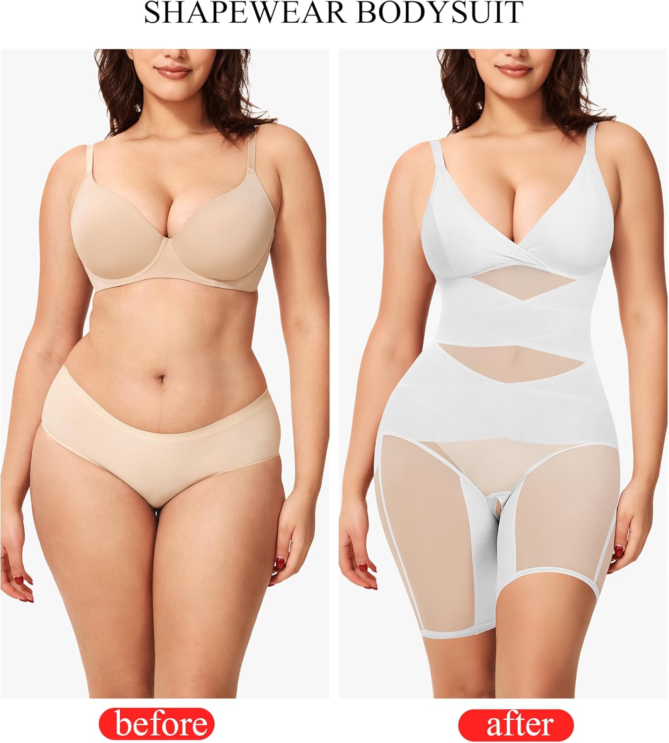 KUMAYES Shapewear Bodysuit for Women - Tummy Control Butt Lifter Fajas Body Shaper V-Neck Body Suits with Built in Bra - Image 5