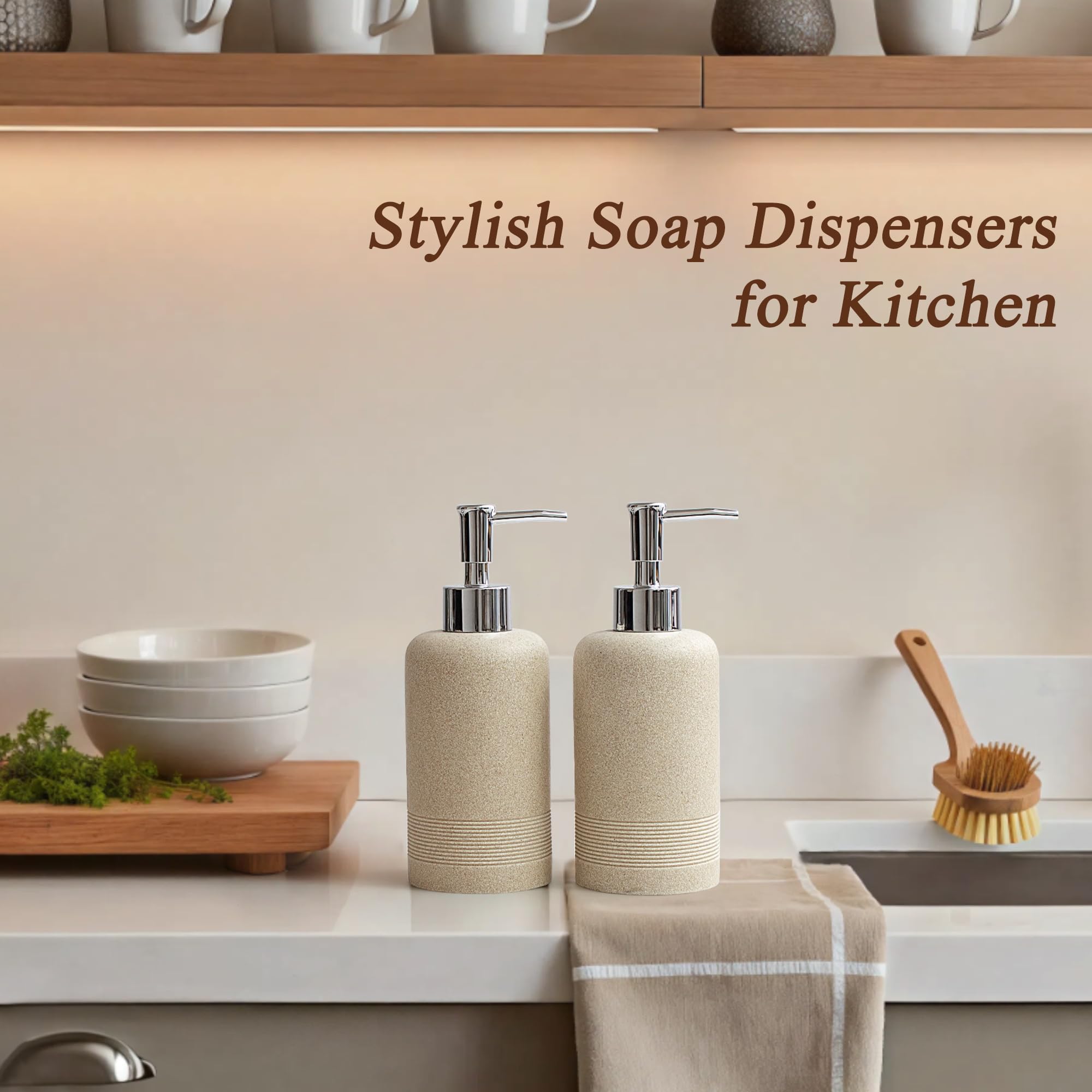 YMXYJM Dispenser di sapone con pompa in acciaio inossidabile antiruggine, dispenser di sapone liquido ricaricabile per bagno, dispenser di sapone da cucina di alta qualità, beige