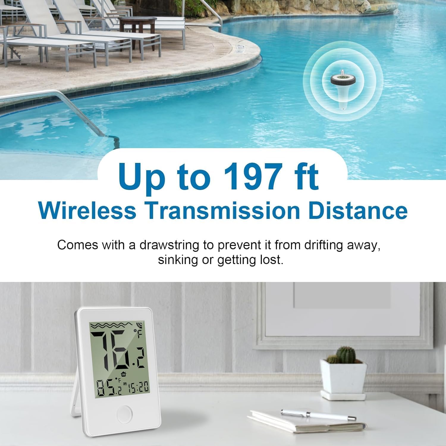 Thermomètre Intérieur et Extérieur Flottant Sans Fil Pour Piscine - Jauge Numérique Avec écran LCD Pour Bassin de Spa Intérieur et Extérieur