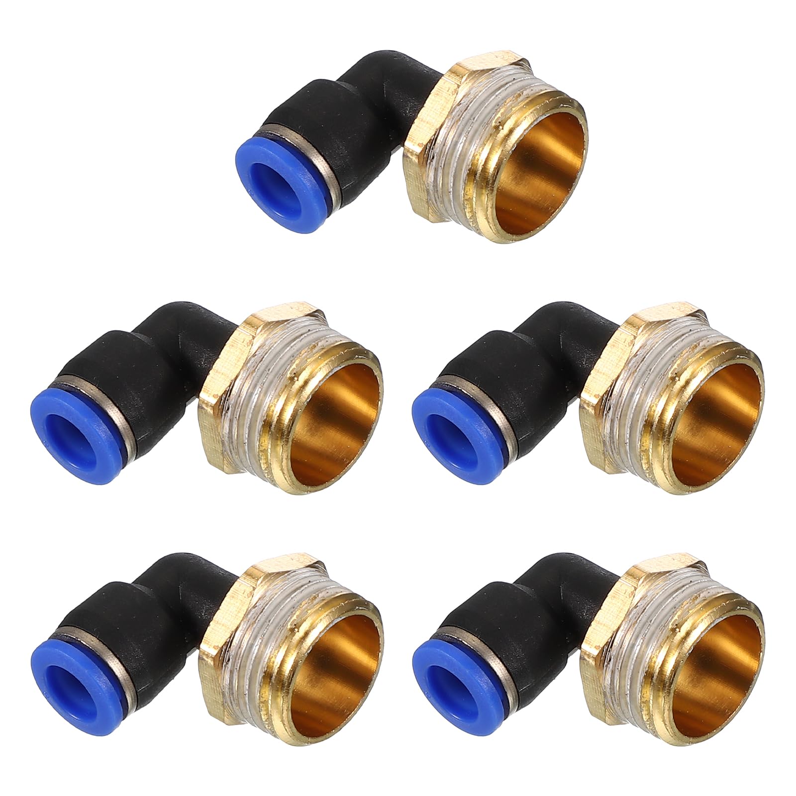 PATIKIL 1/2" Push to Connect Fitting, 5 Pack PT Male Thread 90 Degree Connect 8mm Tubing Elbow and Straight Combination Air Tube Fitting Pneumatic