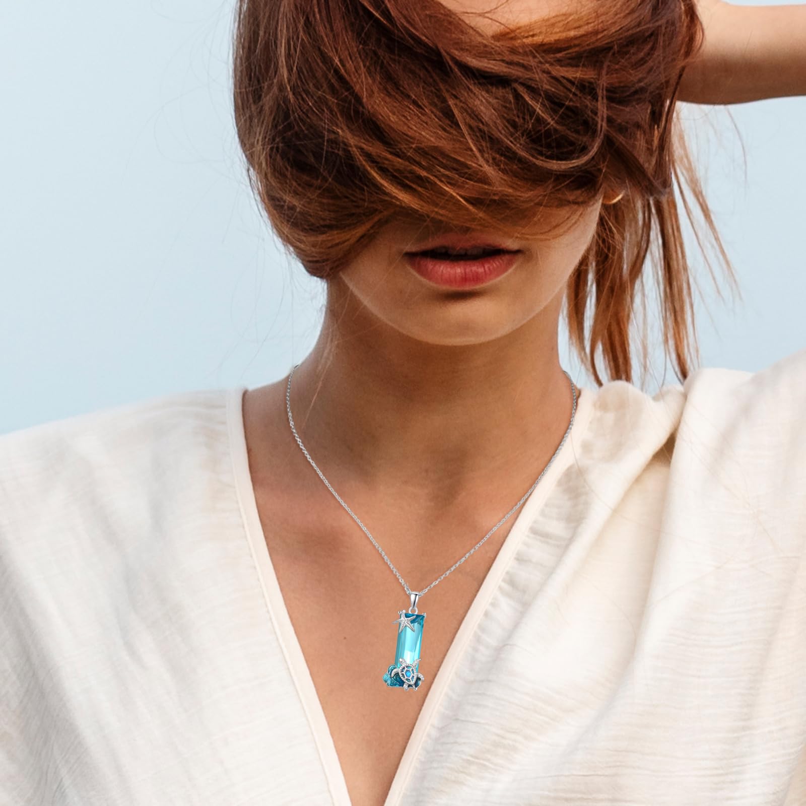 AENEAS Collar de tortuga para mujer, plata de ley 925, cristal azul, estrella de mar, regalo de joyería para mujeres, amantes del mar, esposa, les encanta