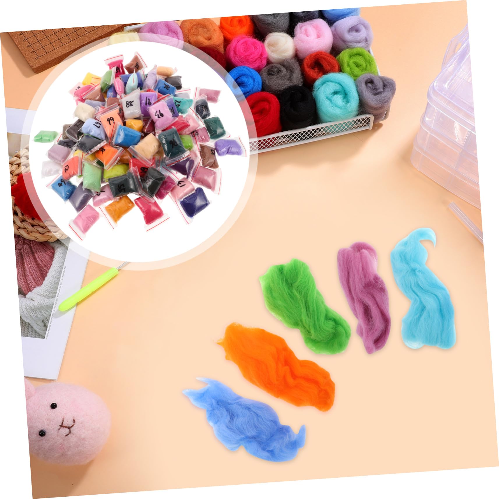 Homoyoyo 100 Piezas Fieltro de Lana Roving Lana Fieltro Aguja Colores DIY Artesanía Creaciones de Hilo