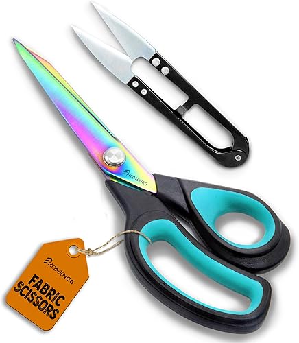 Tijeras de tela de alta calidad, 9.5 pulgadas, tijeras de costura de acero inoxidable con revestimiento de titanio resistente con agarre suave,