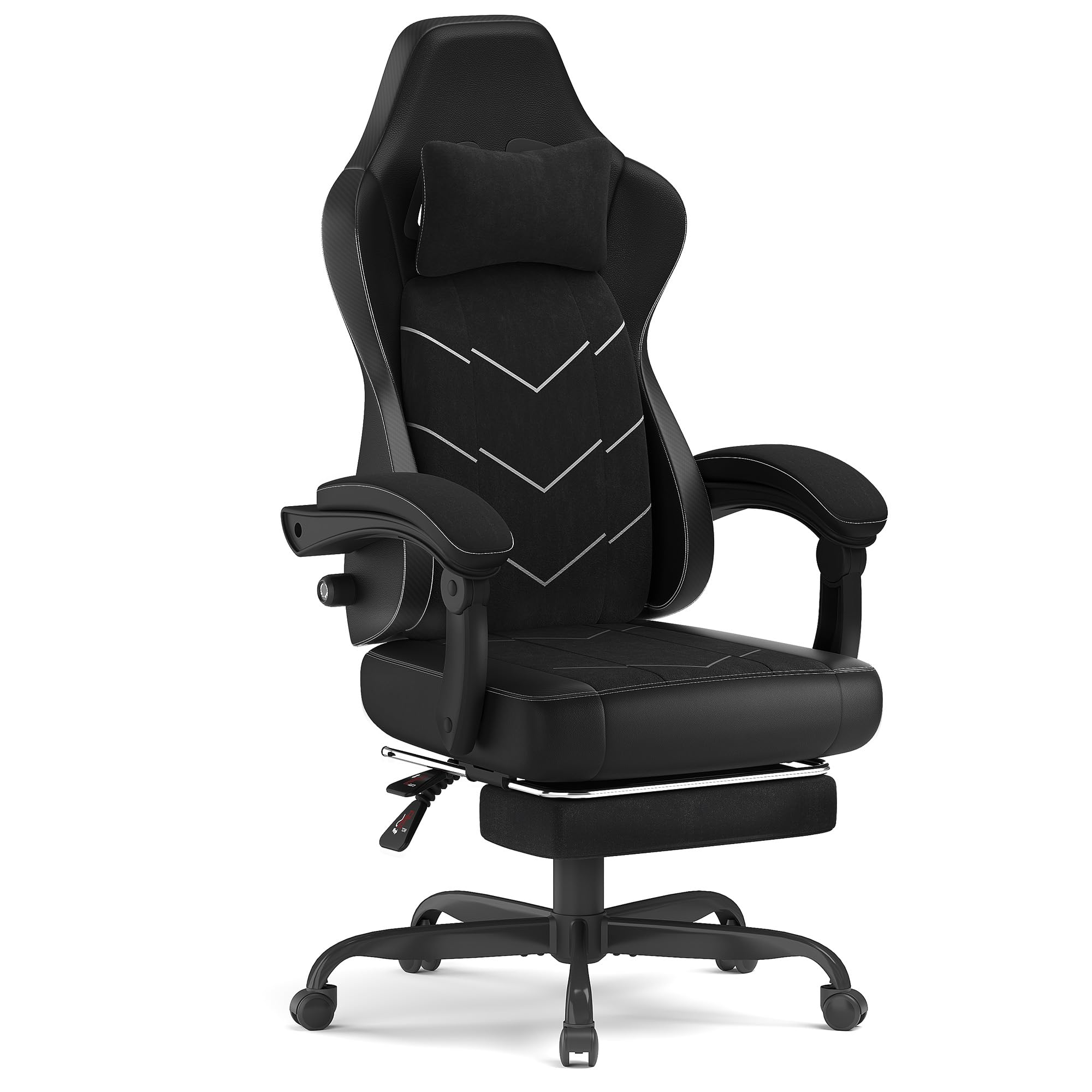 Devoko Sedia girevole per videogiochi con supporto lombare, poltrona ergonomica con molle + cuscino in schiuma ad alta densità, schienale reclinabile a 135°, altezza regolabile 10 cm, braccioli