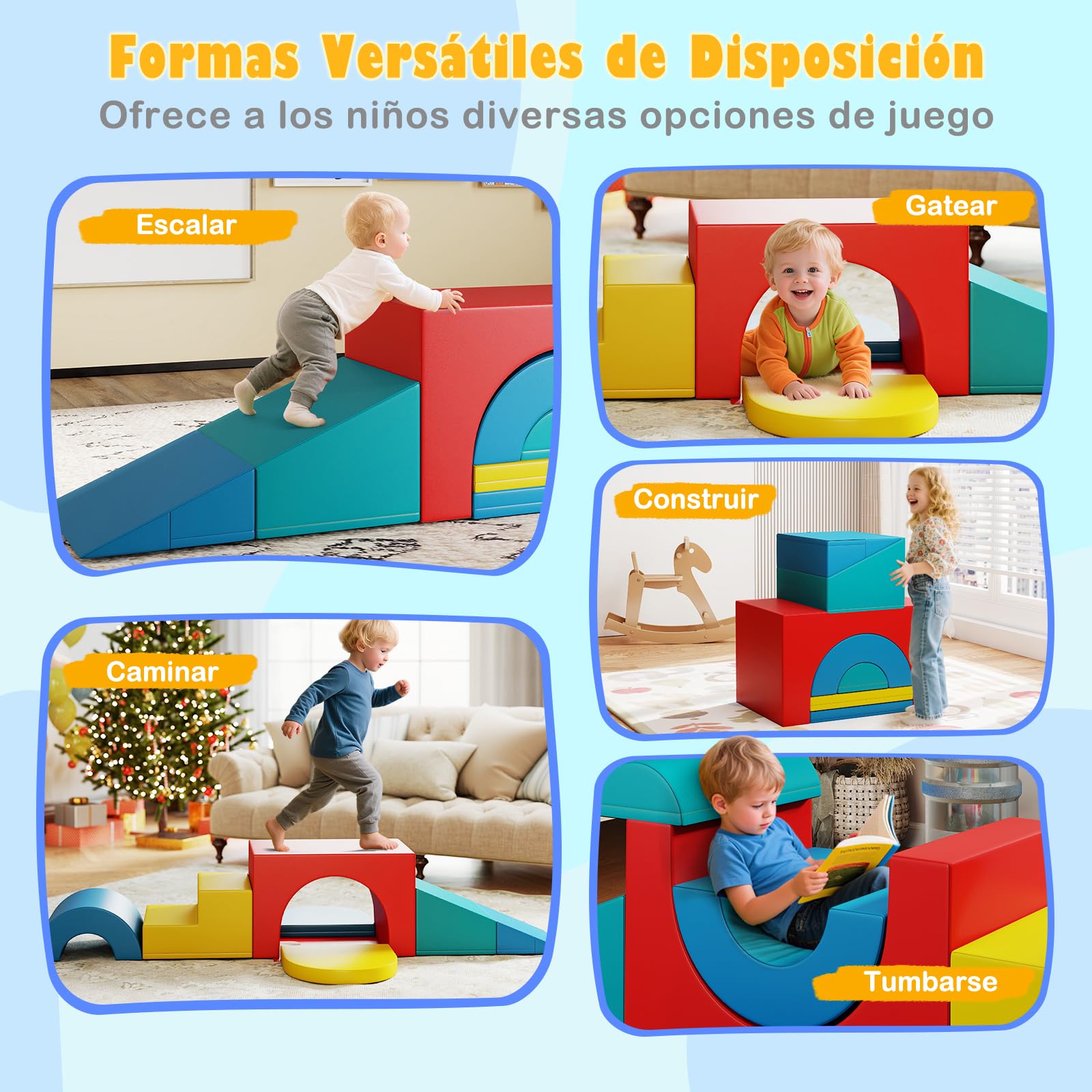 GOPLUS Bloques de Escalada de Espuma para Niños con Revestimiento de PU Extraíble, Juego de Juguetes de 8 Piezas para Bebés y Niños Pequeños para Habitación Infantil (Rojo)
