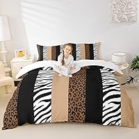 Vista 10 de Juego de funda de edredón para niños con estampado de leopardo, tamaño individual, juego de ropa de cama de moda de piel de guepardo abstracto