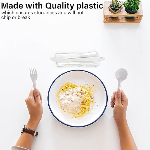 Miniatura 10 de MT Products Utensilios de plástico blanco envueltos individualmente, juego de cubiertos envueltos individualmente, juego de utensilios desechables