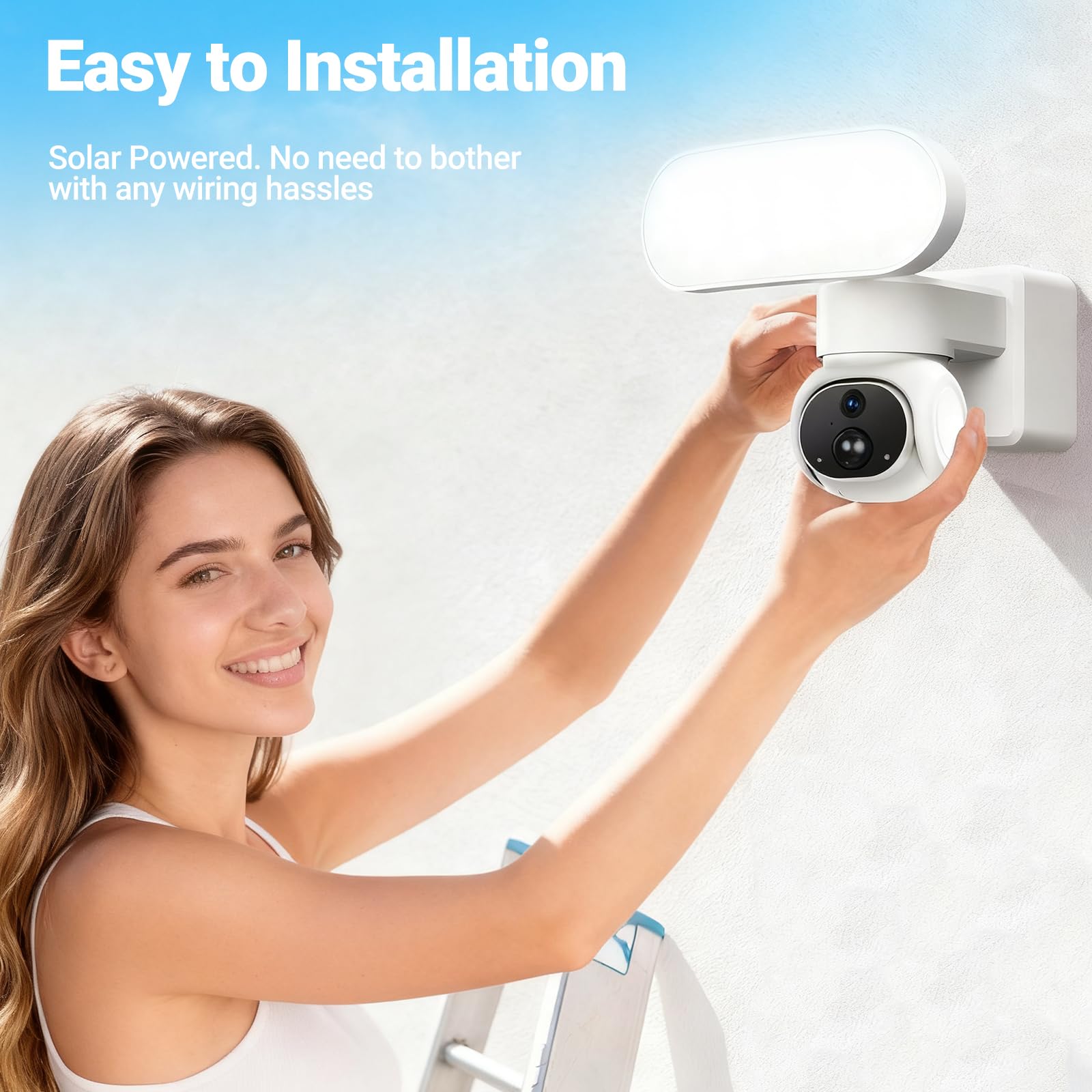 Cámara de seguridad solar para exteriores, cámara de seguridad WiFi con panel solar, seguimiento automático, visión nocturna a color