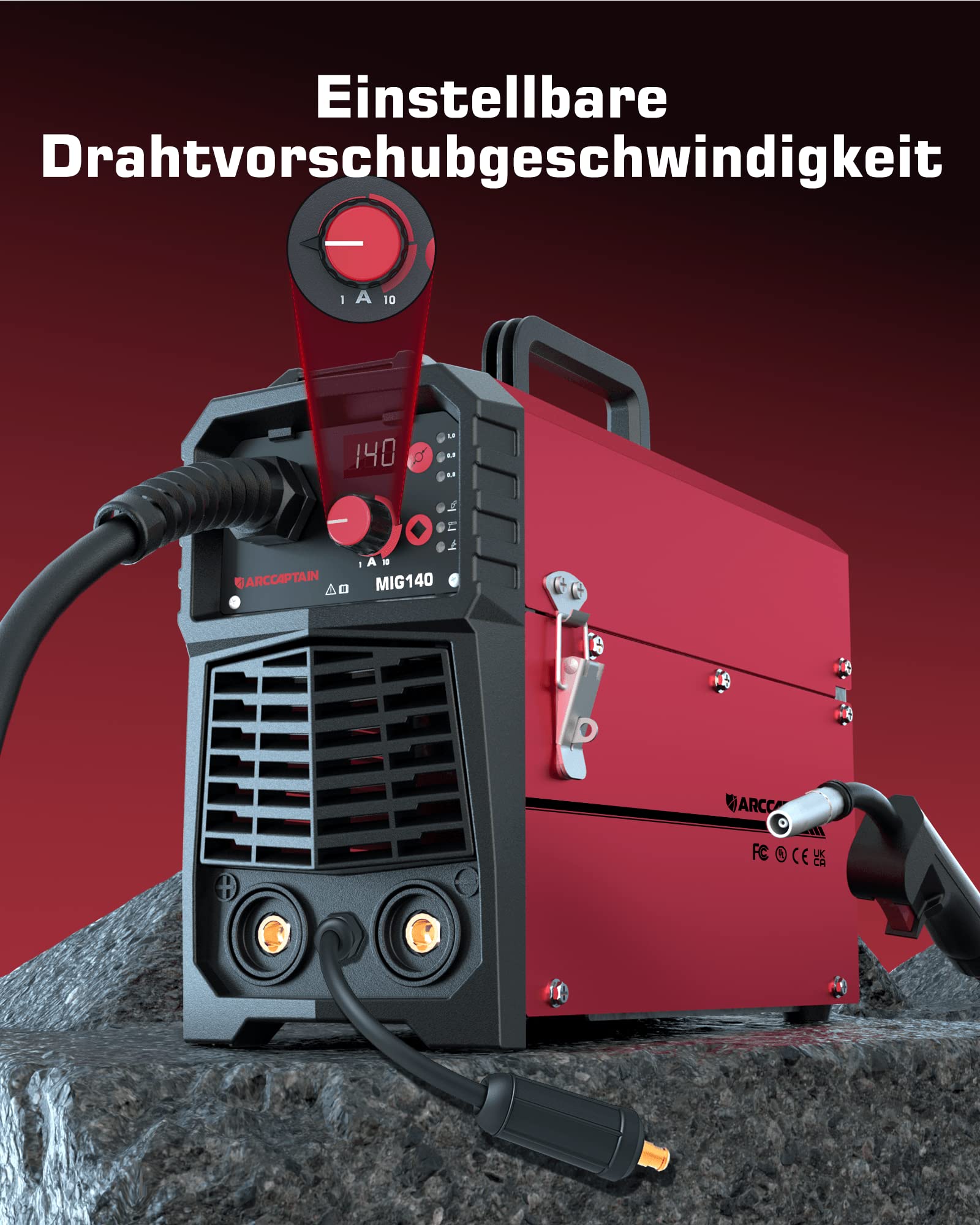 ARCCAPTAIN MIG MAG spawarka gazowa ochronna, IGBT 140 A AC230 V, 5 w 1, spawarka kombi z drutem wypełniającym (FCAW) / MMA E-Hand/Lift TIG z synergicznym posuwem drutu, z 1 kg drutu wypełniającego 0,8