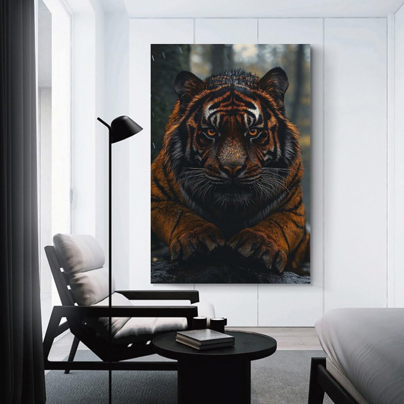 Junmoney Majestic Tiger Portrait in The Rain Hanging Wall Art 12x18inch(30x45cm), for New Homes, Bedrooms Or Workspaces, Thoughtful Wall Decor for Art Lovers