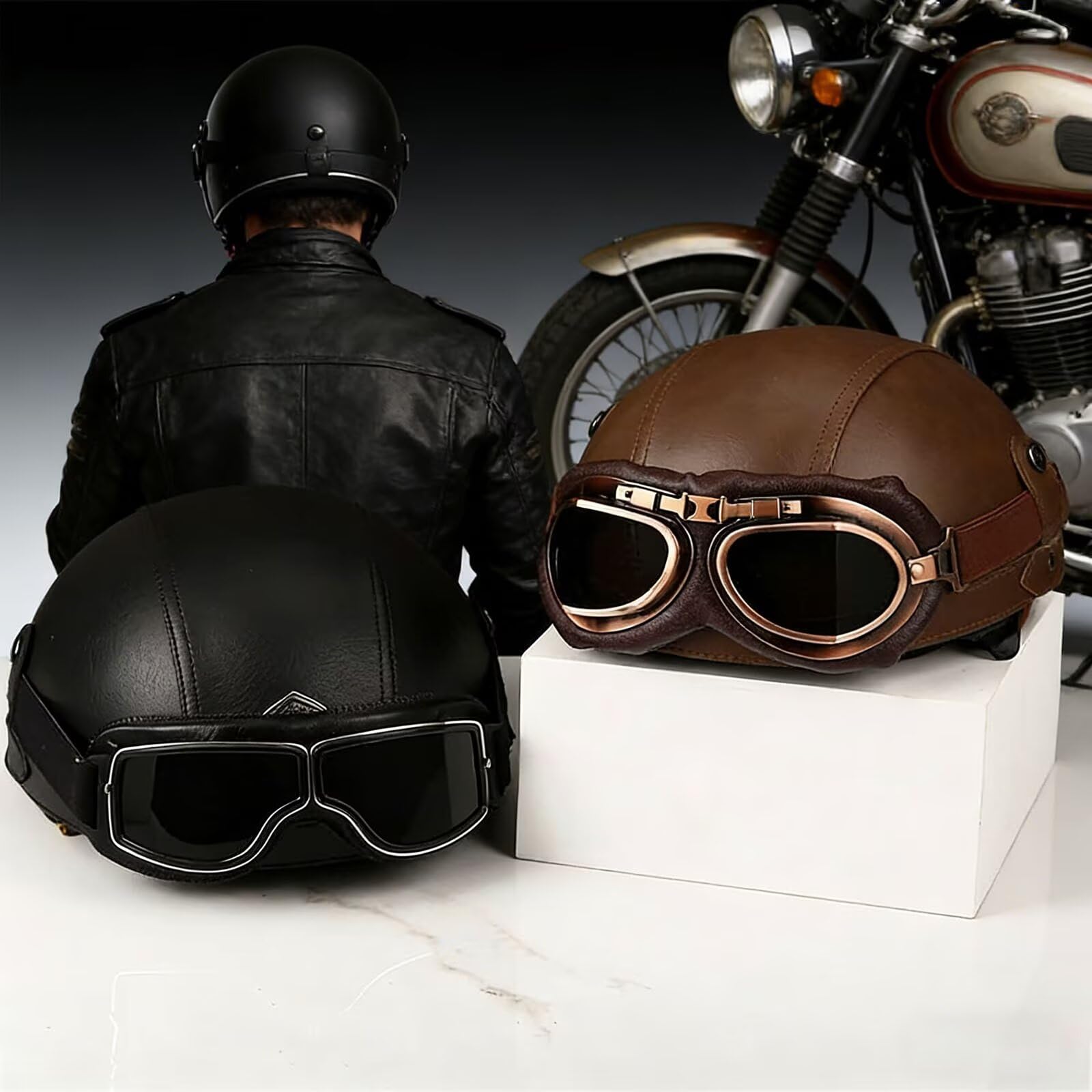 Casco Scooter in Vera Pelle, Stile Retro Unisex - Omologato ECE 22.06 - Casco Jet con Visiera - Leggero, Confortevole per Guida Urbana - Uomo/Donna