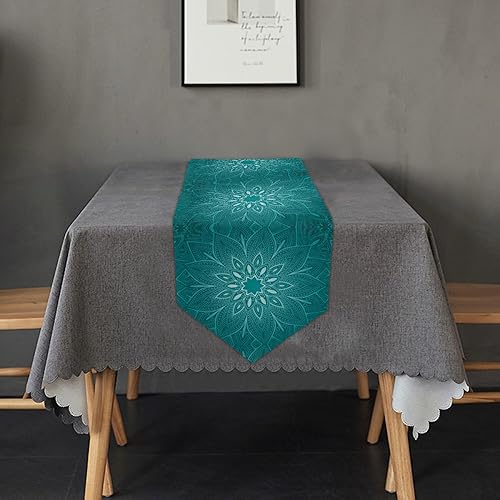 Miniatura 3 de MNSRUU Camino de mesa, mandala verde azulado floral, camino de mesa de comedor para boda, granja, hogar, cocina, decoración, 70 pulgadas de largo