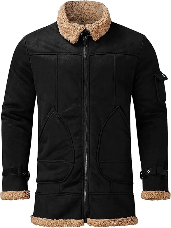Black leather sherpa coat Clearance