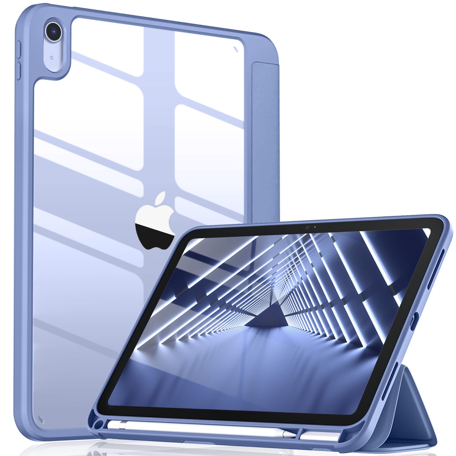 Wenlaty Compatible with iPad (A16) 11th Generation Case 11 Inch 2025, for iPad 10th Generation Case 10.9 Inch 2022 with Pencil Holder, Trifold Stand Protective Clear Back, Auto Wake/Sleep, BluePurple