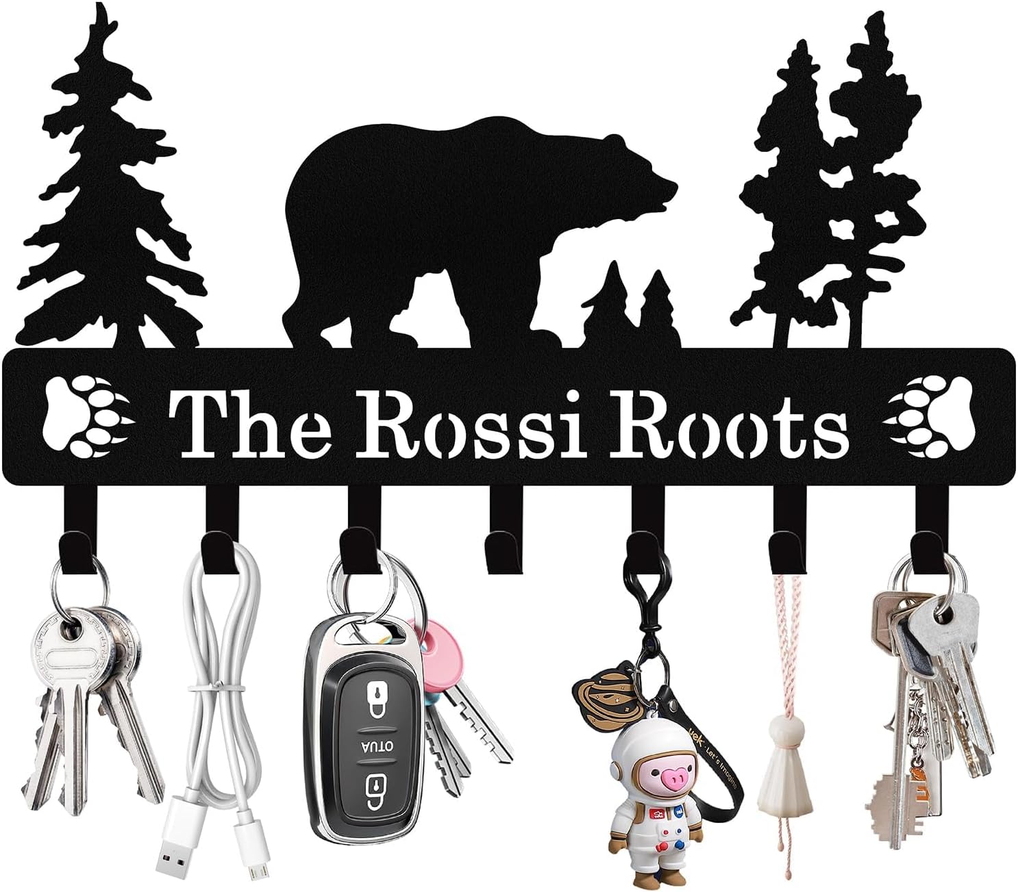 Personalized Key Holder Wall Mount, Custom Name Metal Key Rack Organizer, Motorcycle Wall Keys Hanger with Hooks for Garage, Entryway, Front Door, Office, Hallway, Doorway (M)