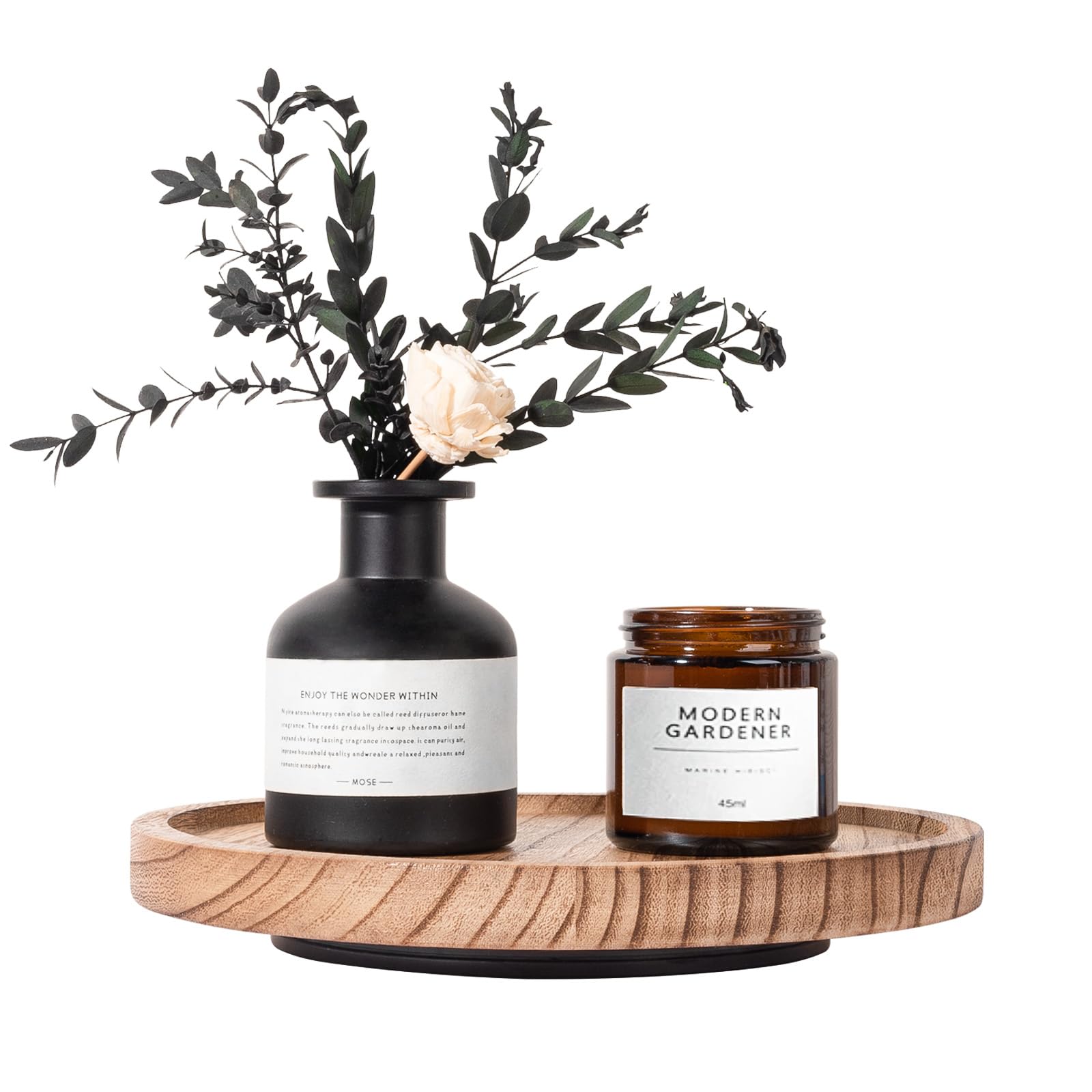 zoocatia9" Wood Lazy Susan Organizer Kitchen Turntable for Cabinet Farmhouse Bathroom Decor Round Decorative Tray for Vanity, Counter, Sink, Coffee Table, Brown