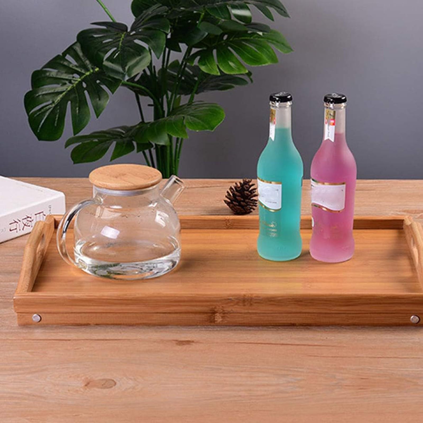 Plateau Pliant Plateau Service en Bambou Plateau Service à Thé Plateau en Bambou Durable Plateau DéCoration IntéRieure Plateau DéCoratif Plateau Facile à Nettoyer(1 pcs)