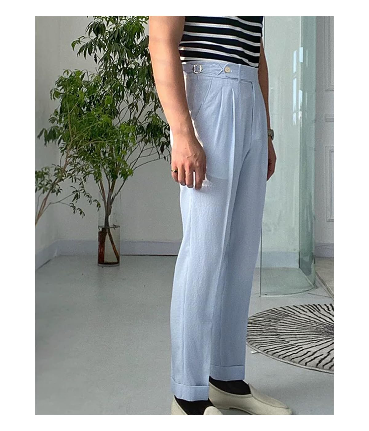 Solovedress Seersucker - Pantalones de rayas para hombre, para verano, playa, vestido de novio para boda