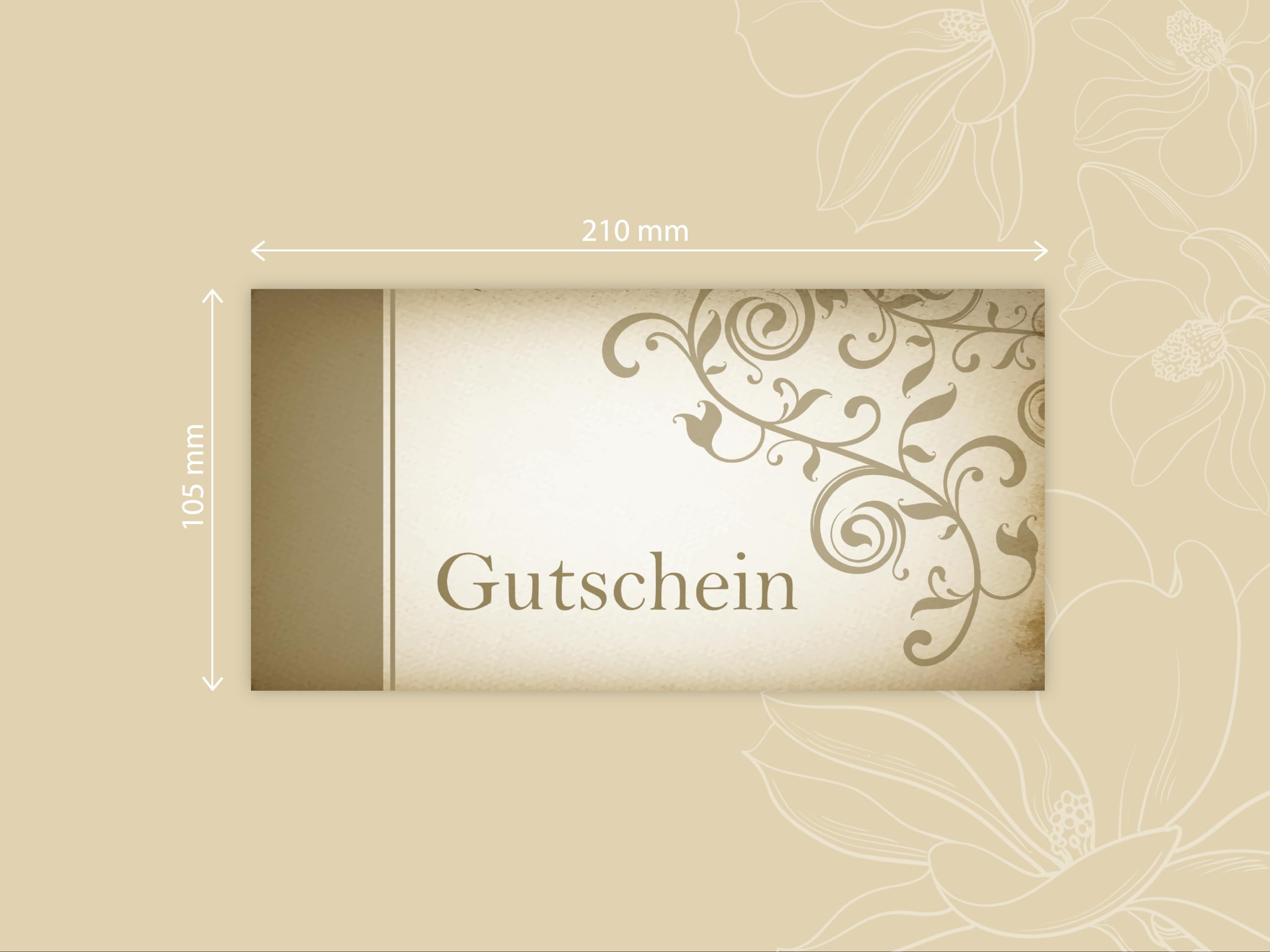 250 Gutscheine DIN lang (21x10,5 cm)+ 250 Kuverts DIN lang (22x11 cm) Design Motiv Vintage Papyrus Altes Papier Gutscheine zum Ausfüllen Gutschein Geschenk Karte Massage Wellness Kosmetik Spa Beauty