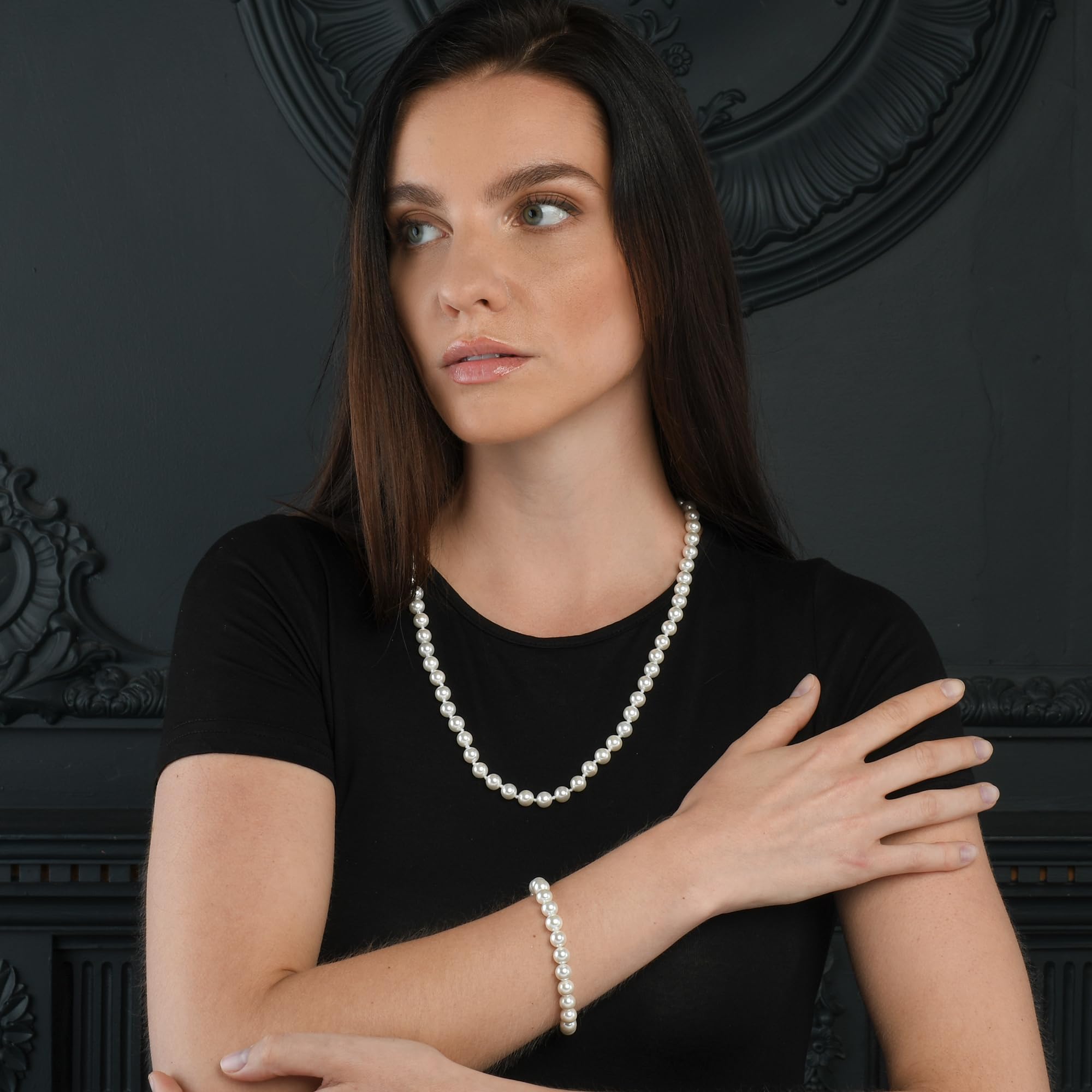 ZAVANA Collar de Perlas Largo para Mujer, Collares de Perlas de 60 cm o 140 cm de Largo con Perlas de Concha Blancas, Collares Largos Mujer Estilo Años 1920