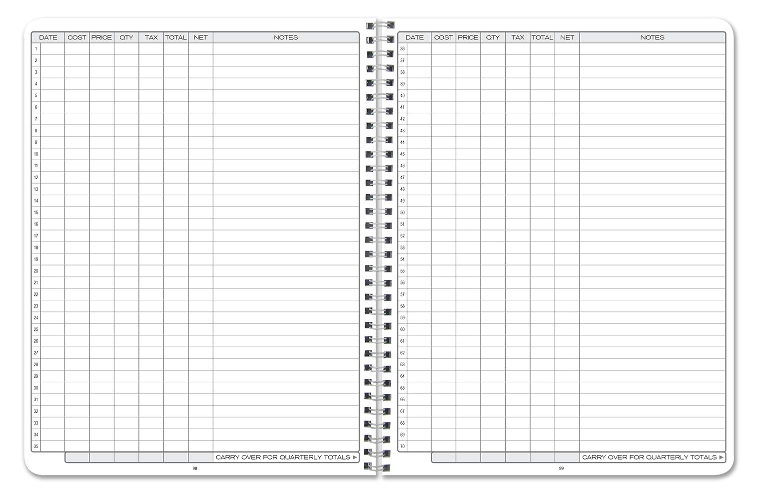 BookFactory Cuaderno de registro de ventas diarias, Wire-O, 100 páginas | Registro de resumen de ventas para pequeñas empresas, 8.5 x 11 pulgadas, fabricado en Estados Unidos