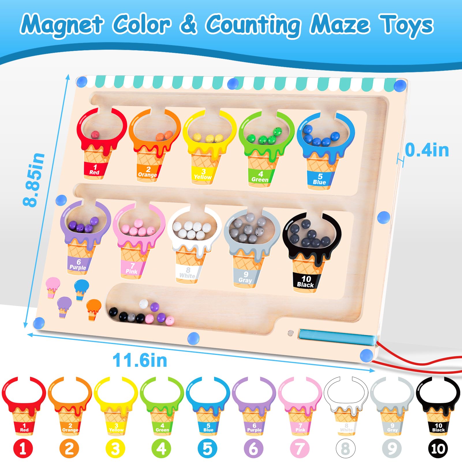 Magnetspiel Labyrinth Holzspielzeug, Baby Montessori Spielzeug Motorikspielzeug ab 2 3 4 5 Jahre, Kinderspielzeug Busy Board Lernen Sortierspiel, Magnete Kinder lernspiele Geschenk Mädchen Junge