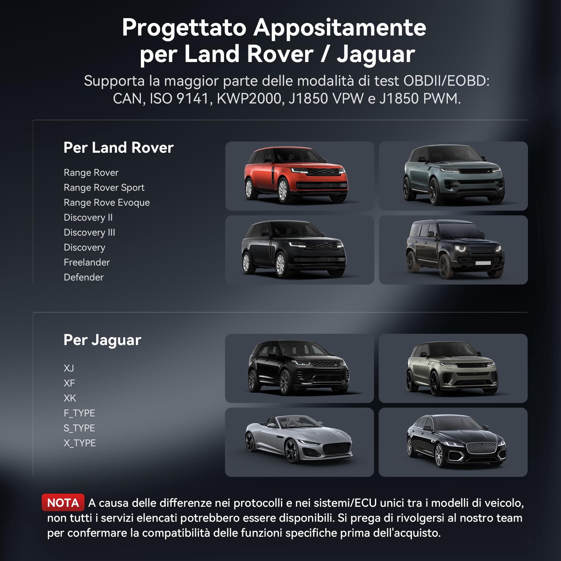 iCarsoft LR V2.0 OBD2 Auto Diagnostica per Land Rover/Jaguar, Diagnosi Auto in Italiano per Tutti i Sistemi, 9 Funzioni di Ripristino, Olio/EPB/BMS/ETC/SAS/INJ/TPMS/DP-F/ABS, Aggiornamento a Vita