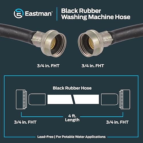 Miniatura 12 de Eastman Manguera de goma para lavadora, 3/4 pulgadas FHT x conexión FHT de 3/4 pulgadas, 6 pies de caucho negro, 60325N