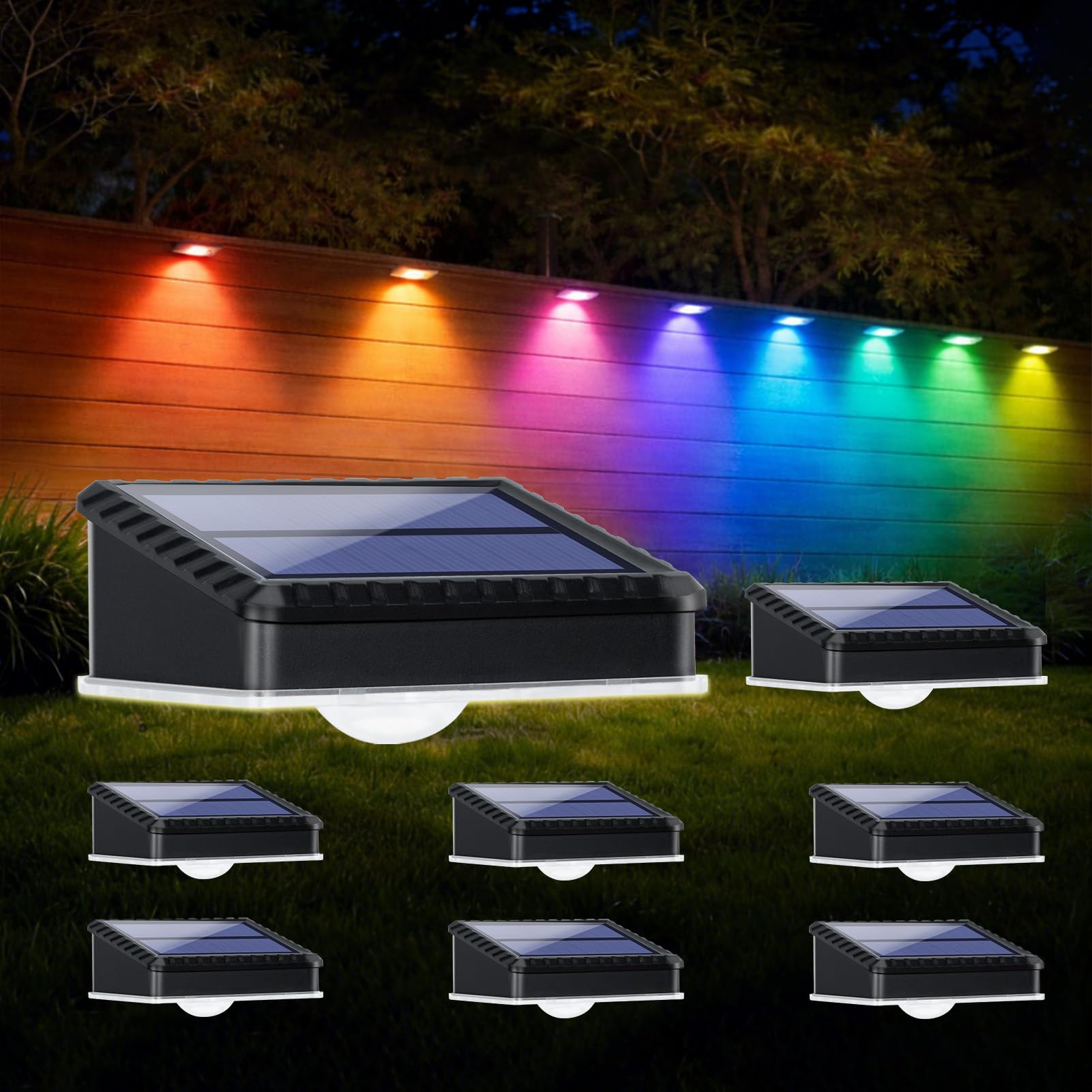 echosari Solar Fence Lights Outdoor, 8 Pack Solar Wall Lights Outdoor Waterproof IP65, 8 Colors RGB Solar Powered Garden Fence Lights for Patio Backyard Decking Porch Gate Garage Decorations