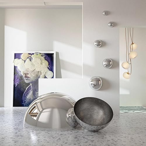 Miniatura 4 de 6 bolas de hemisferio hueco, media bola para decoración al aire libre, centro comercial, decoración de pared (plata)