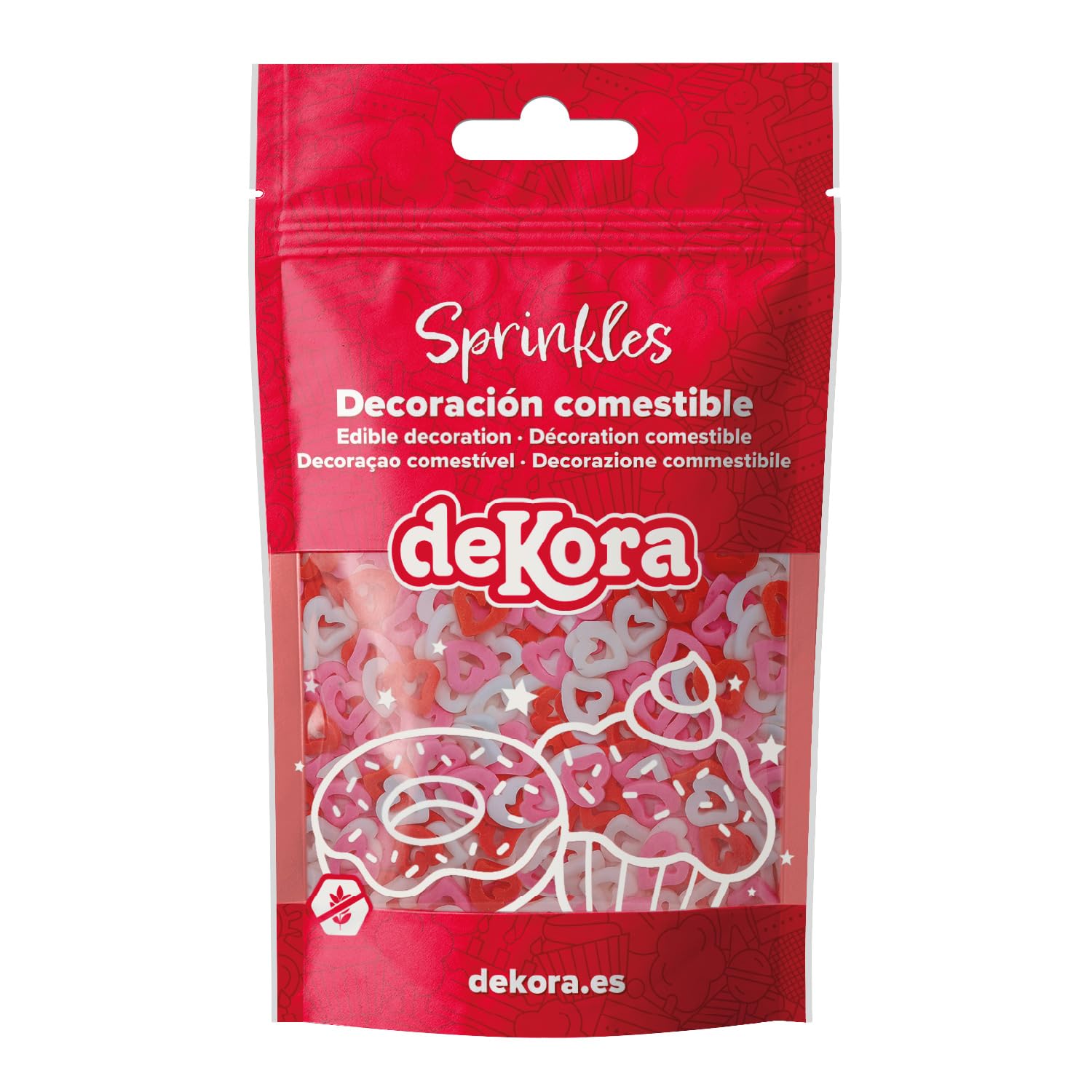 dekora - Sprinkles cukrowe w kształcie pustych serduszek, 100 g – dekoracja tortu i babeczek na Walentynki – z naturalnymi barwnikami