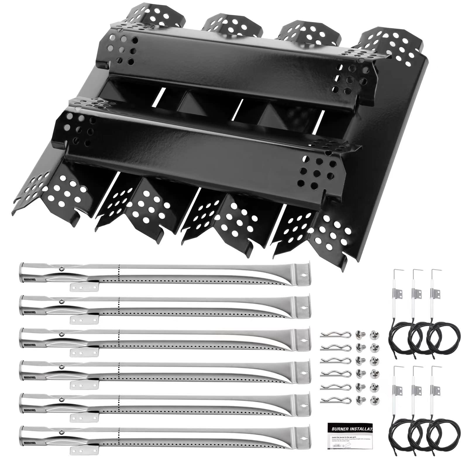 Barbqtime 6 Burner Grill Replacement Parts for Nexgrill 720-0898,720-0896CA, Burner Replacement Part Kit for Nexgrill, Grill Flame Tamers & Igniters & 14.88" Burners Replacement for Nexgrill