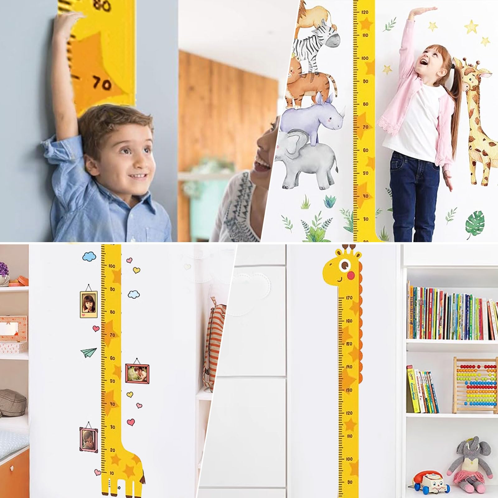 Adesivo da Parete Tabella Altezza Crescita con Animali e Righello per Bambini