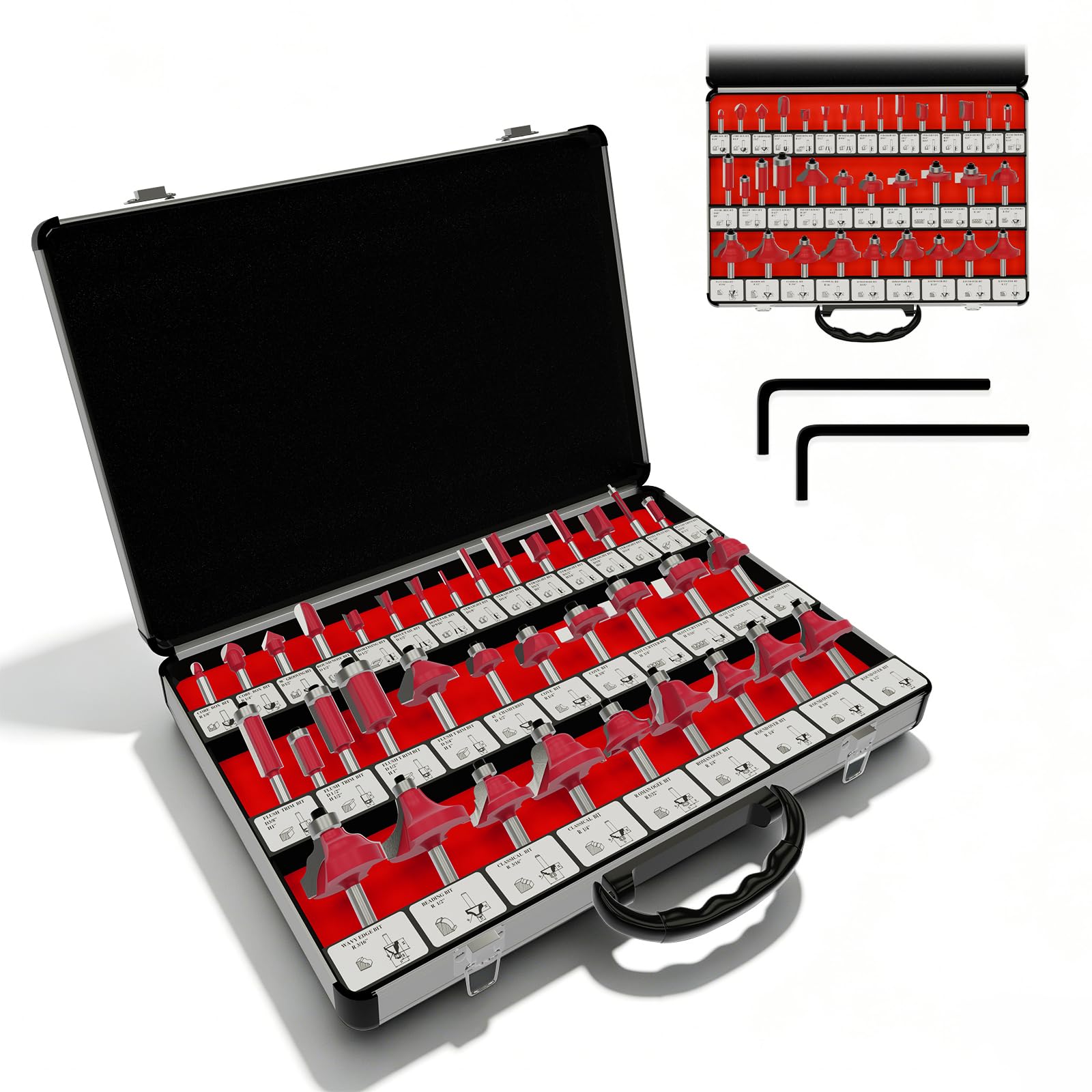 CSOOM Juego de fresas profesionales de 35 piezas de 8 mm para carpintería, con recortador de carburo de tungsteno y herramientas de carpintería