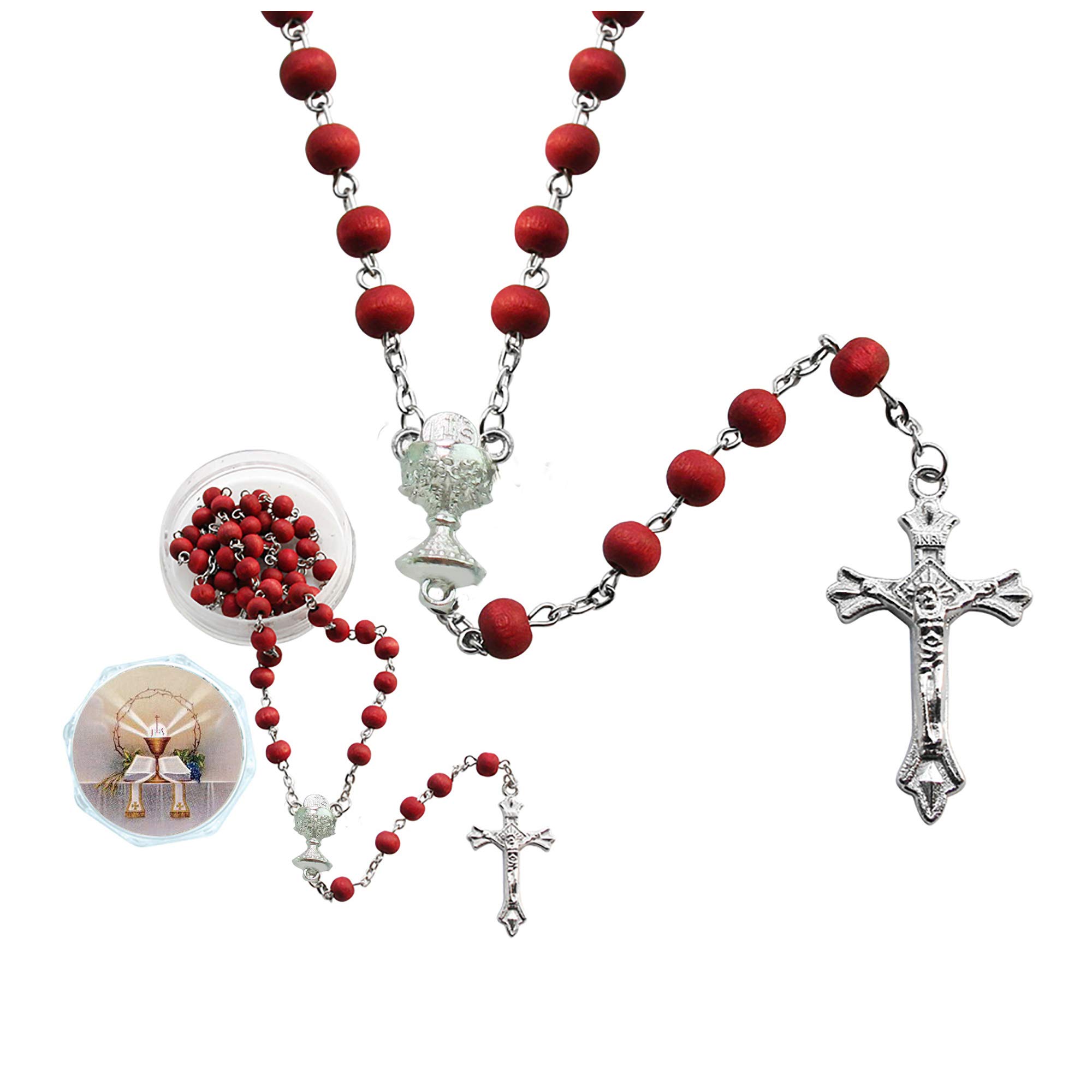 12 PCS First Communion Favor Red Scented Rose Petal Rosary Necklace Gift for Guest Rosario de Recuerdo para Primera Comunion 12 Count (Pack of 1)