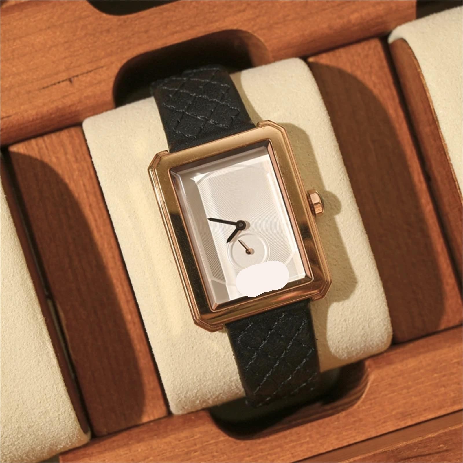 Caja de almacenamiento reloj madera Cubierta vidrio a prueba polvo