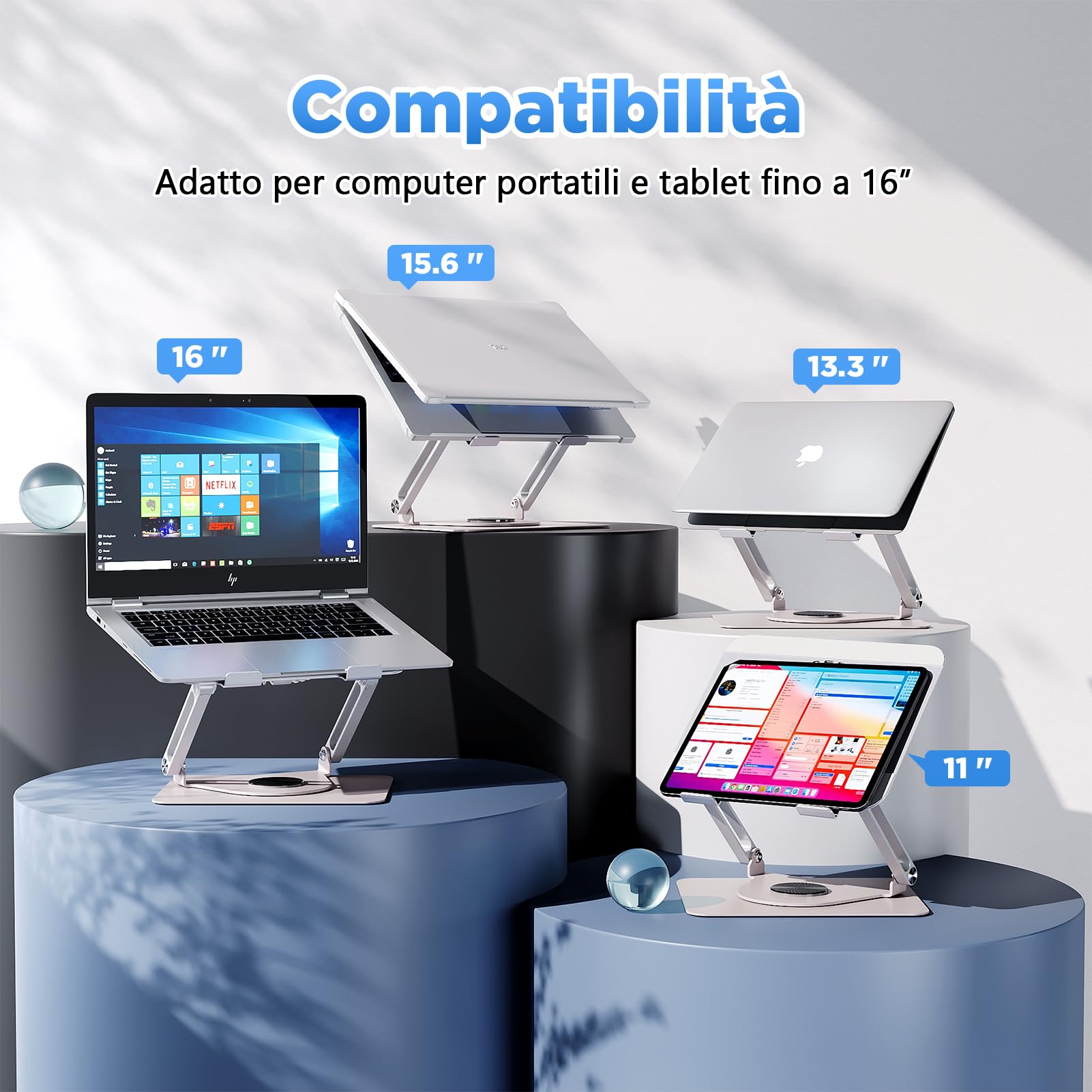 ICARE Supporto PC Portatile con Ventole PC Magnetica RGB, Rotazione a 360°, Portata 10KG e 18dB Silenzioso, Supporto per Laptop/Tablet Fino a 16"